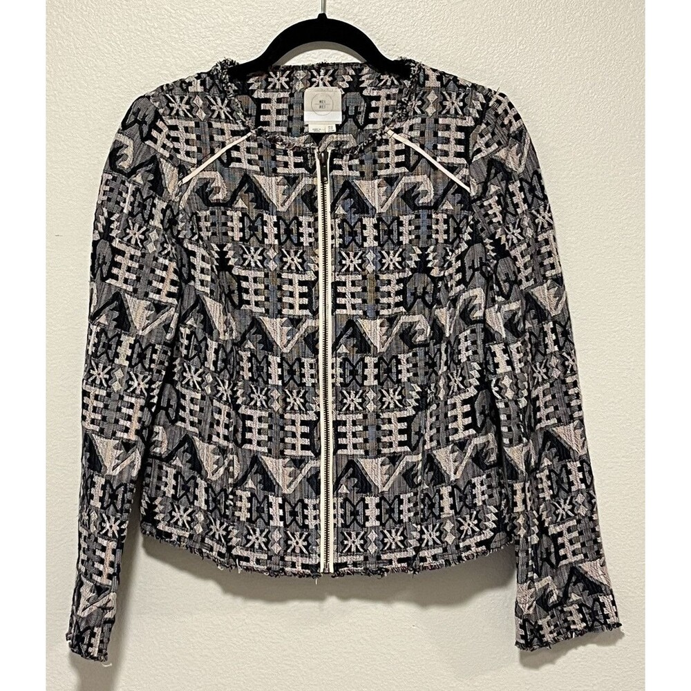 Hei Hei Anthropologie Blazer Jacket Size 2 Textured Raw Hem Aztec Tapestry Boho